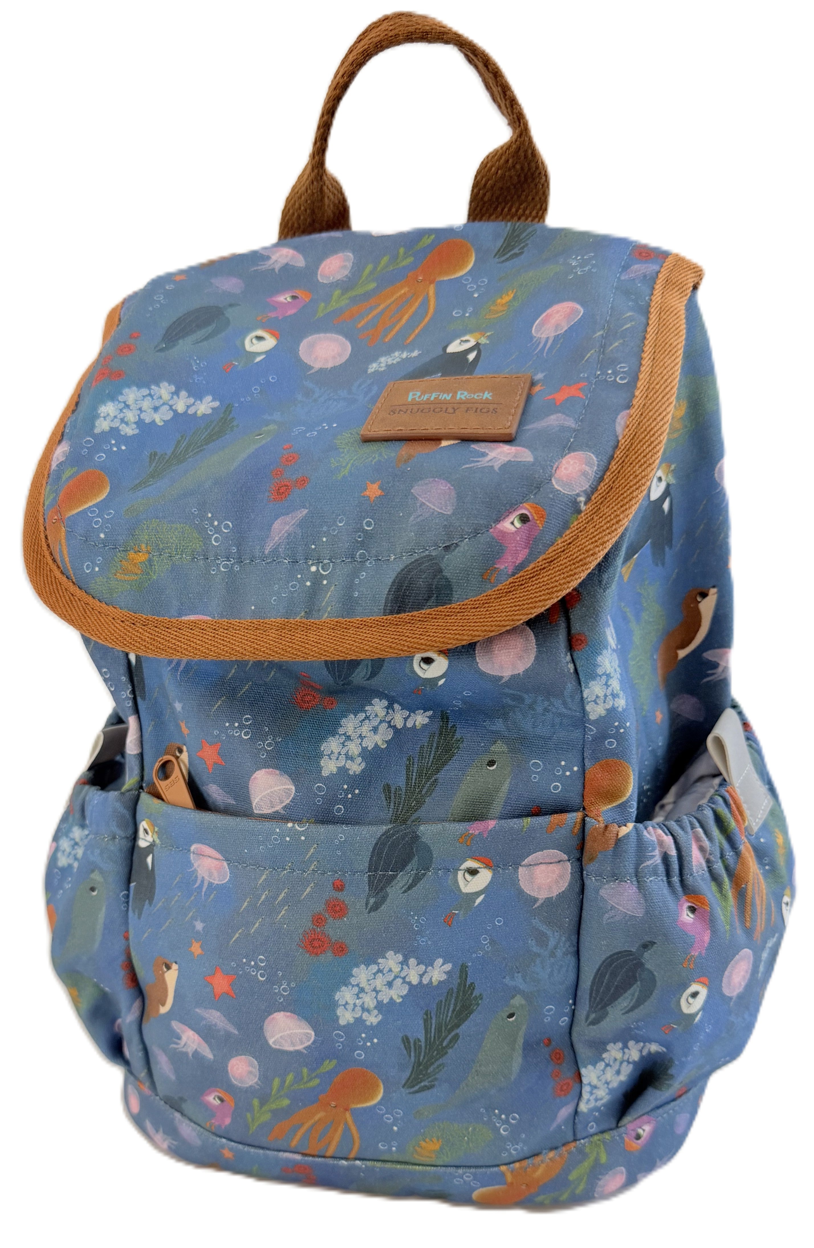 eco chic mini backpack puffin - Recycled Roll-top Wildlife Rucksack feminine patterns Lily Bloom is famous for Personalized Puffin Bag Charm: Back