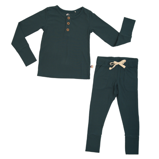 Forest Green Ribbed PJ Set