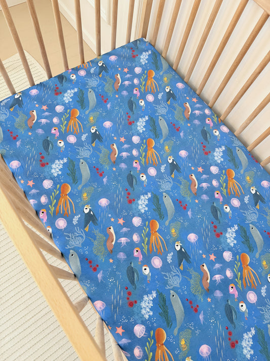 Snuggly Figs™ X Puffin Rock™ - Ocean Wonders - Bamboo Crib Sheet